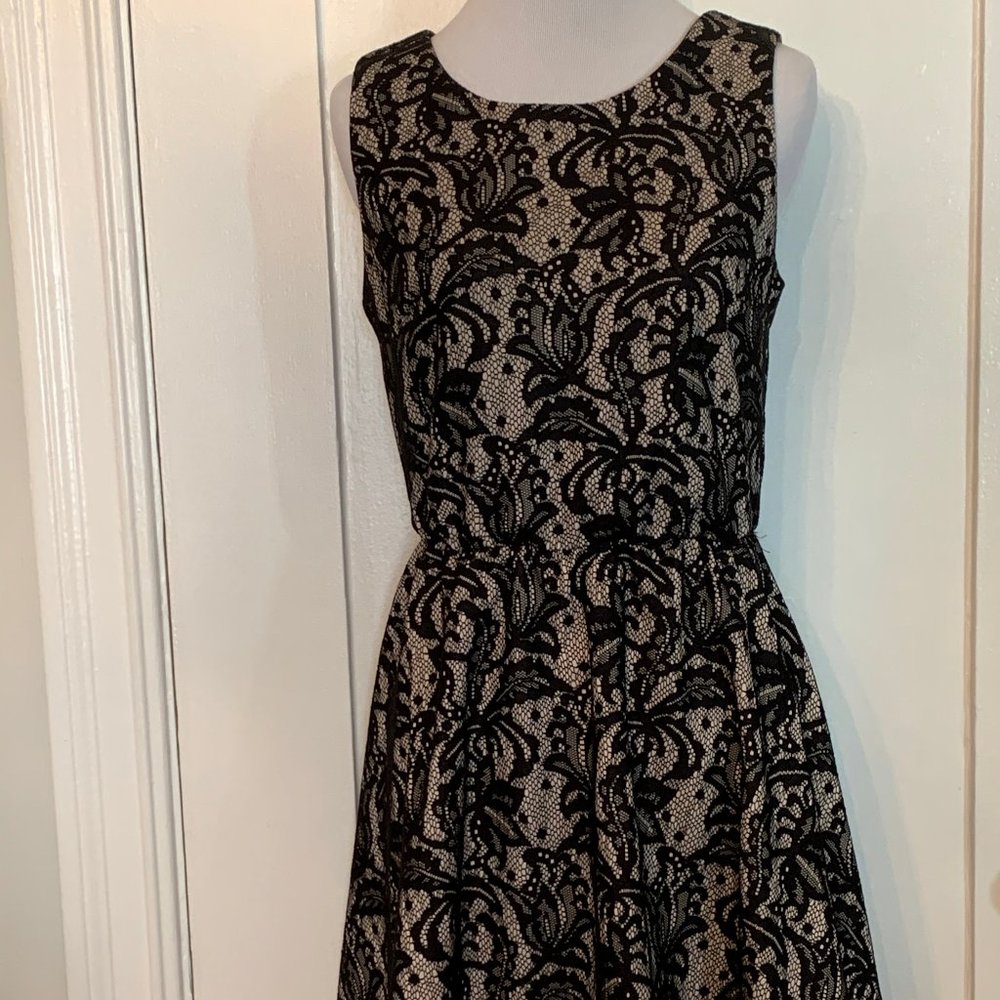 black lace sleeveless dress zips in back